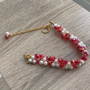 Elegant Gold and Red Beaded Bracelet